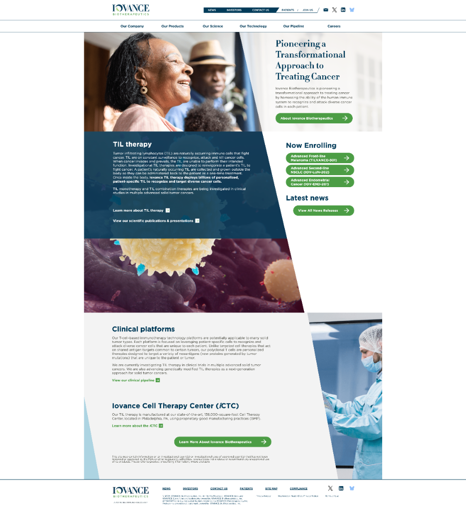 Iovance Pharmaceuticals Website Refresh Desktop Design 1